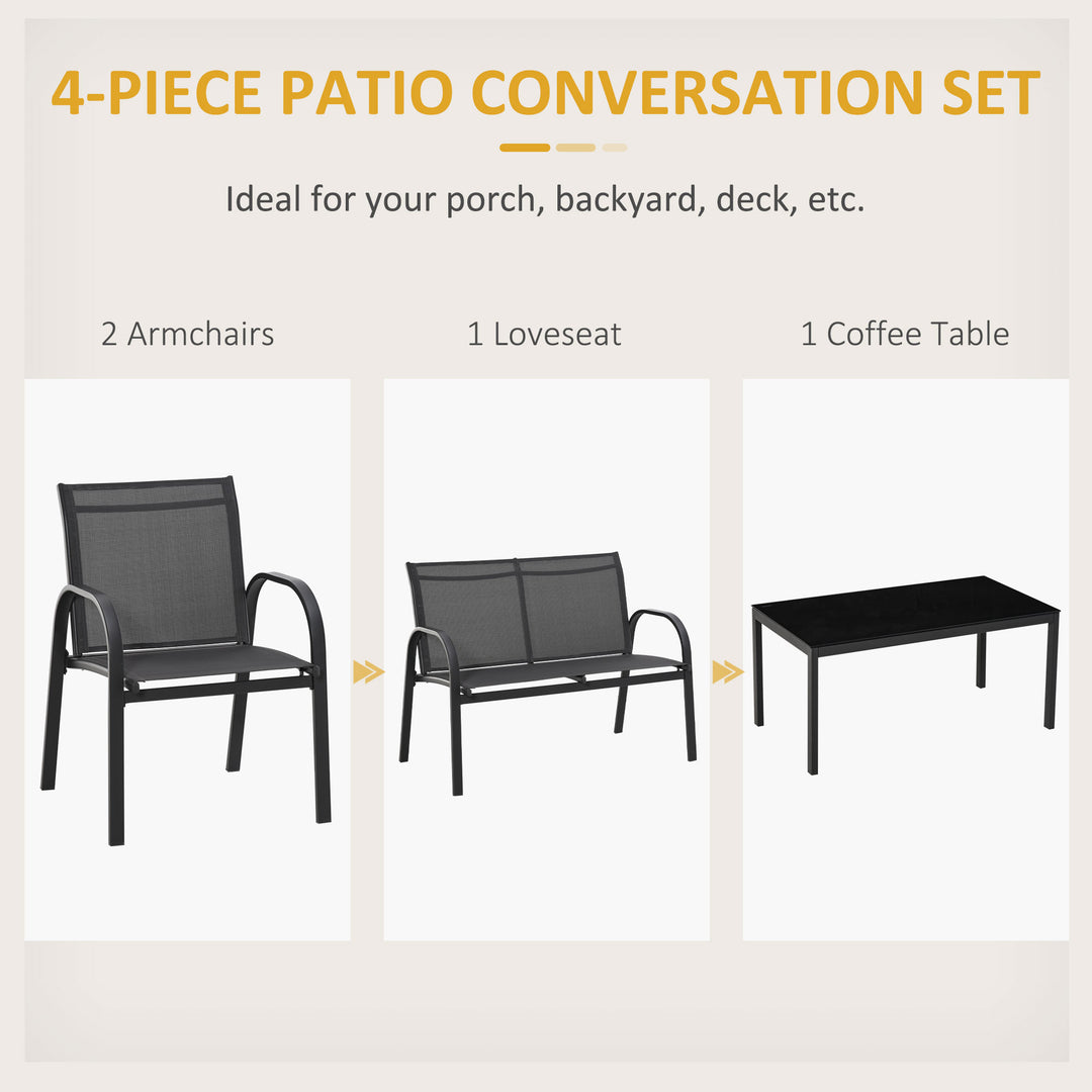 Outsunny 4-Piece Patio Furniture Set Garden Conversation Set with Loveseat, Single Chairs and Coffee Table for Backyard Poolside Balcony