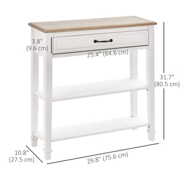 HOMCOM 30" Console Table, Modern Narrow Entryway Table with Drawer and 2 Shelves, Sofa Table for Living Room, Hallway, White