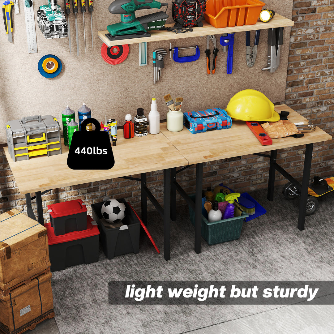 HOMCOM 46" Work bench Table Oak Wood Top, Heavy-Duty Steel Work Table High Stability Workstation, Natural Wood