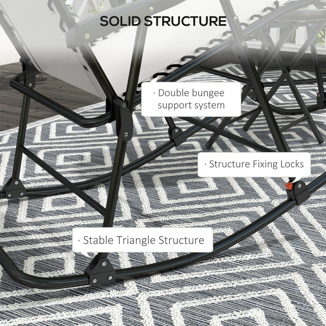 Outsunny 2pc Patio Foldable Rocking Chair Set w/ Breathable Mesh Seat & Backrest, Headrest for Park, Backyard, Garden, Cream