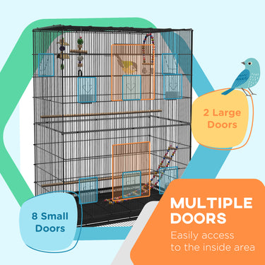 PawHut 63" Bird Cage w/ Open Top for Budgies, Cockatiels, Lovebirds Finches, Stand, Toys, Removable Tray, Storage Shelf