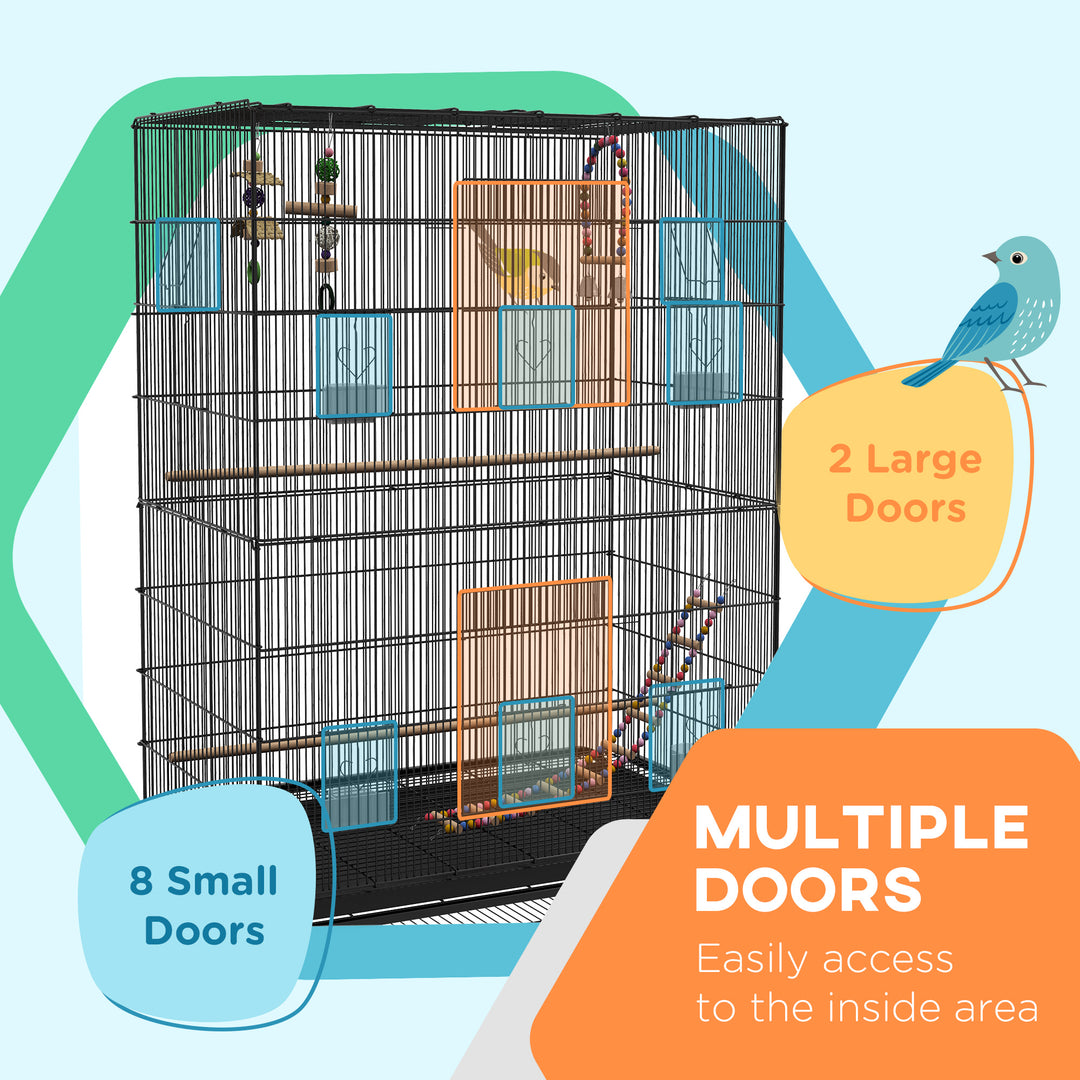 PawHut 63" Bird Cage w/ Open Top for Budgies, Cockatiels, Lovebirds Finches, Stand, Toys, Removable Tray, Storage Shelf