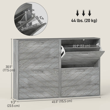 HOMCOM Shoe Storage Cabinet with 4 Flip Drawers, Narrow and Slim, 12 Pair of Shoes Organizer for Hallway, Entryway, Grey
