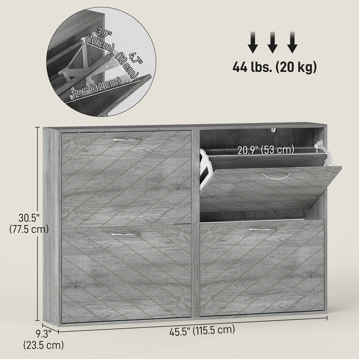 HOMCOM Shoe Storage Cabinet with 4 Flip Drawers, Narrow and Slim, 12 Pair of Shoes Organizer for Hallway, Entryway, Grey