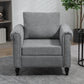 HOMCOM Vintage Armchair, Upholstered Accent Chair with Rolled Arms, Gourd-Shaped Rubber Wood Legs, Light Grey