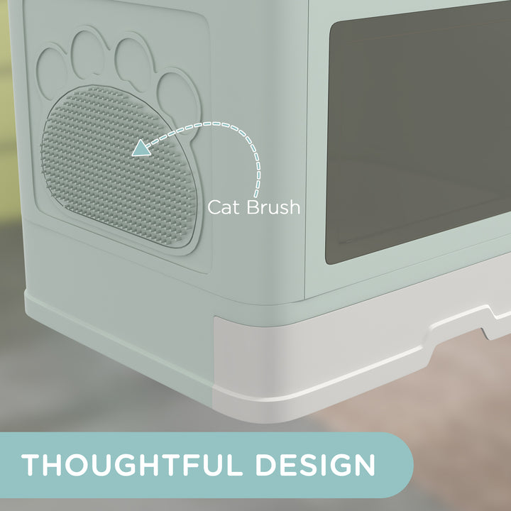 PawHut Cat Litter Box, Front Enter & Top Exit Cat Litter Tray with Scoop, Pull-out Tray, Easy to Clean, Green