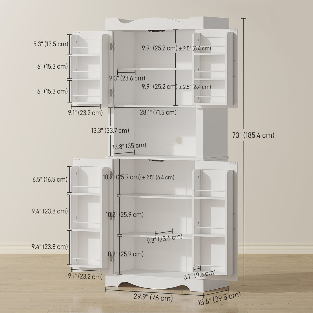 HOMCOM 73" Kitchen Pantry Cabinet, Freestanding Kitchen Hutch with 12 Door Shelves, Adjustable Shelves, Microwave Stand, Black