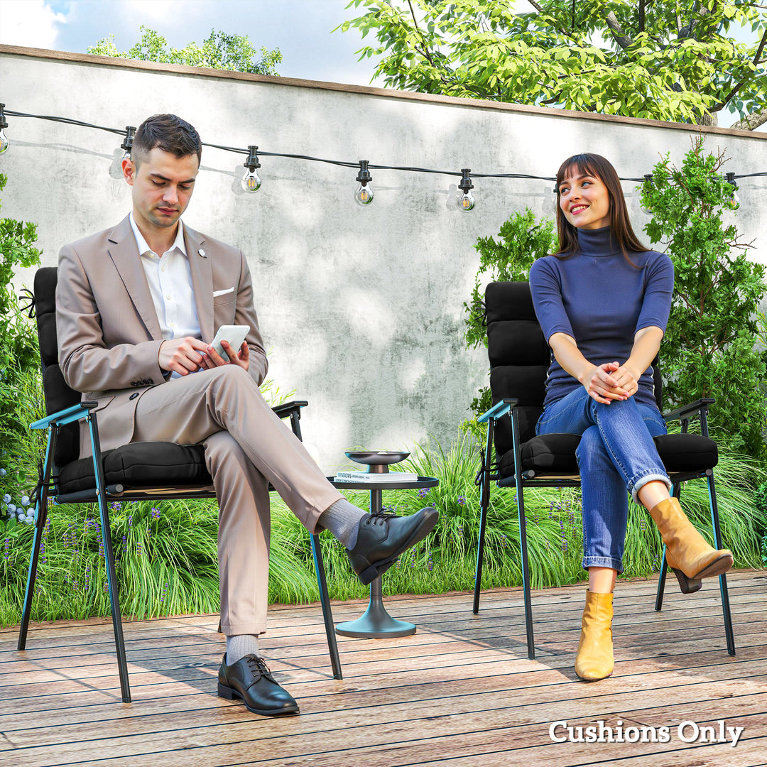 Outsunny 2-Piece Back Seat Cushion Replacement, Outdoor Patio Chair Cushions Set with Ties, Button Tufted, Navy Blue