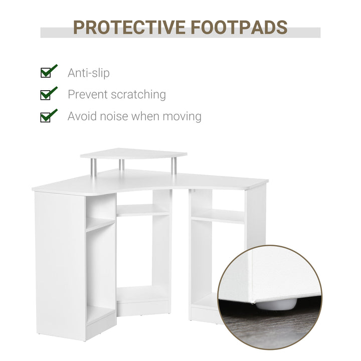 HOMCOM 35" L-Shaped Computer Desk with Monitor Stand and Open Shelves, Home Office Corner Desk Study Workstation for Small Space, White