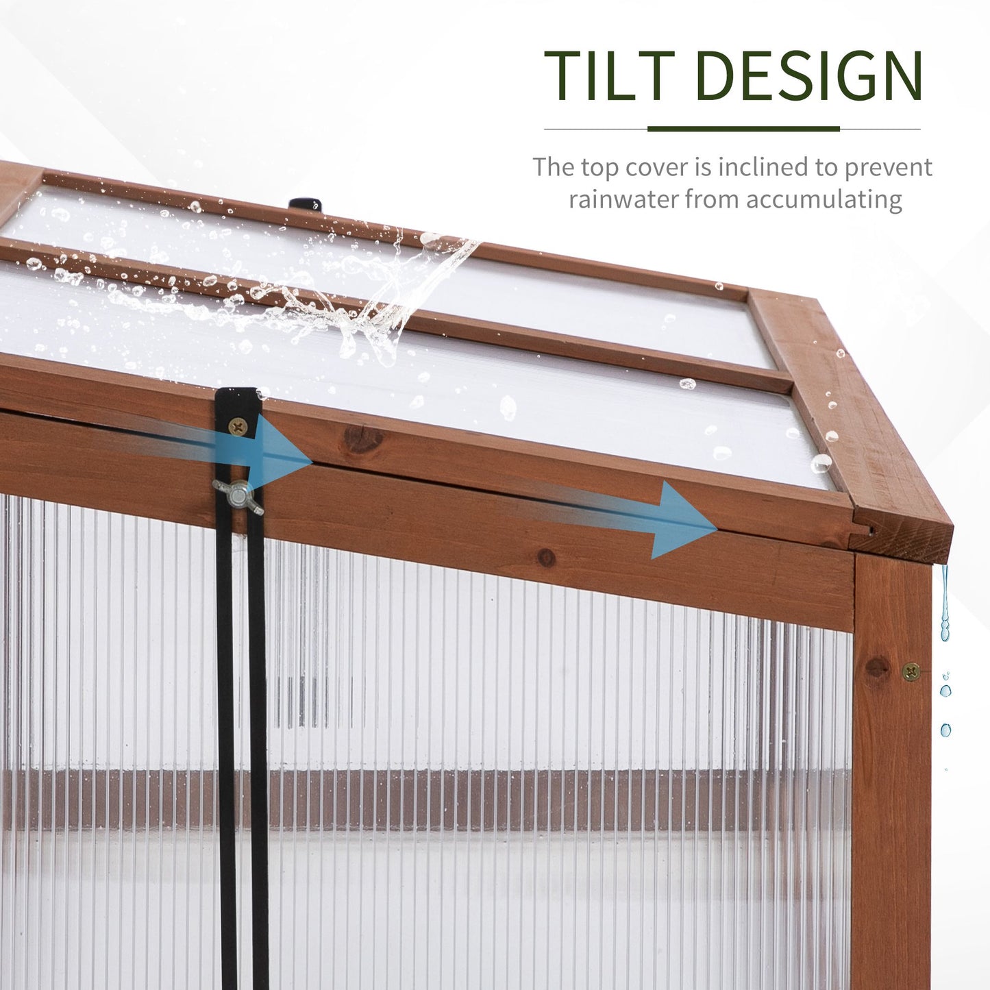 Outsunny 39" x 26" x 16" Wooden Cold Frame with Openable and Tilted Top Cover, Small Polycarbonate Planter Box for Flowers, Vegetables, Plants, Brown