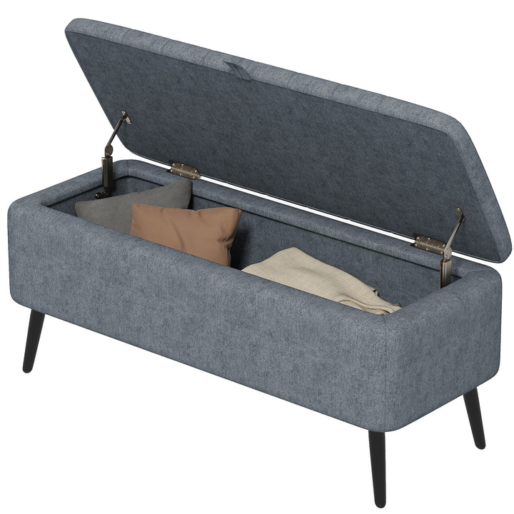 HOMCOM 40" Ottoman with Storage, Linen Upholstered Storage Ottoman Bench with Steel Legs for Living Room, Bedroom Grey