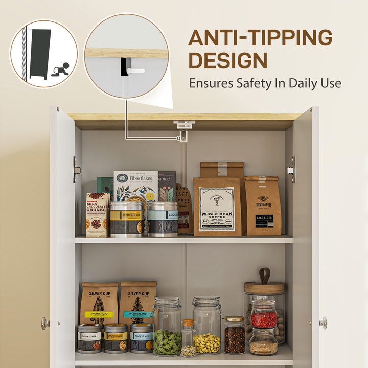 HOMCOM 72" Tall Pantry Cabinet, Kitchen Pantry Cabinet with Adjustable Shelves, Storage Cabinet with 4 Doors, White