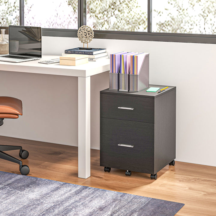 Vinsetto Mobile Filing Cabinet, Vertical File Cabinet with 2 Drawers, Wheels, for Letter or A4 File, Natural