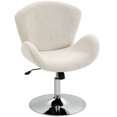 HOMCOM Swivel Office Chair, Velvet Desk Chair with Wide Bucket Seat, Butterfly Back, Tilt Function and Round Base, Cream White