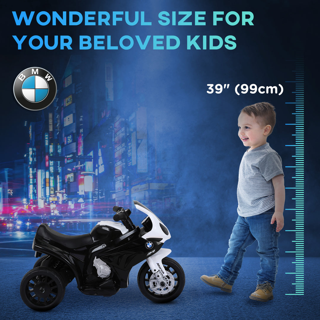 Aosom Kids Motorcycle, 6V Battery Powered Toddler Motorcycle with Headlight, Music, 3 Wheels Electric Motorcycle for Kids, Licensed BMW, Gift for Boys & Girls -Black