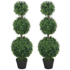 HOMCOM 2 Pack 40" Artificial Trees, Boxwood Topiary Ball Trees with Pot for Indoor, Outdoor, Home Office, Living Room, Green