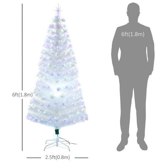 HOMCOM 6FT Artificial Tree Multi-Colored Pre-Lit Home Christmas Decoration  White