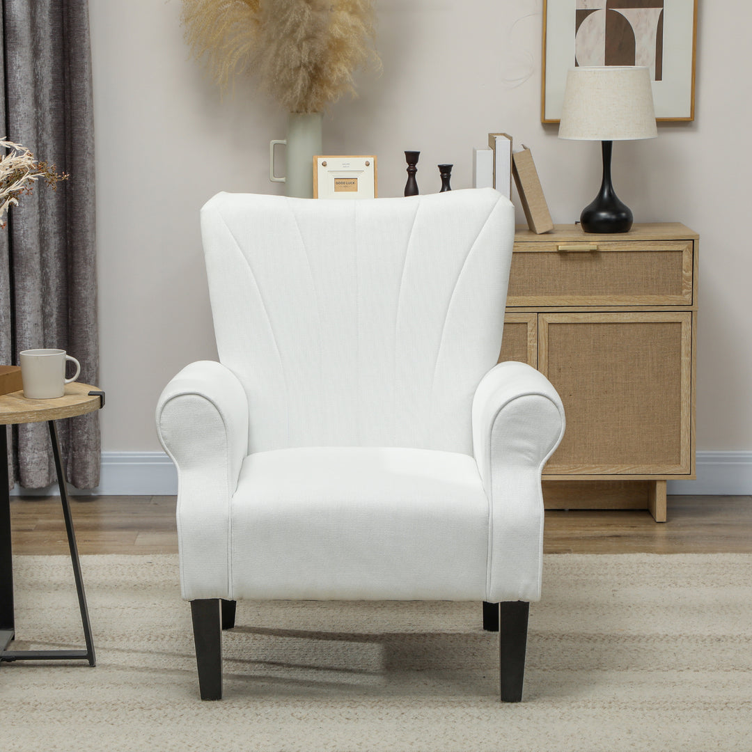 HOMCOM Fabric Armchair, Modern Accent Chair with Wood Legs for Living Room, Bedroom, Home Office, Cream White
