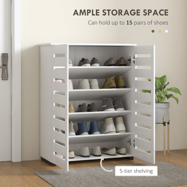 HOMCOM Shoe Storage Cabinet, Shoe Cabinet with 2 Slatted Doors for 15 Pairs of Shoes, Black