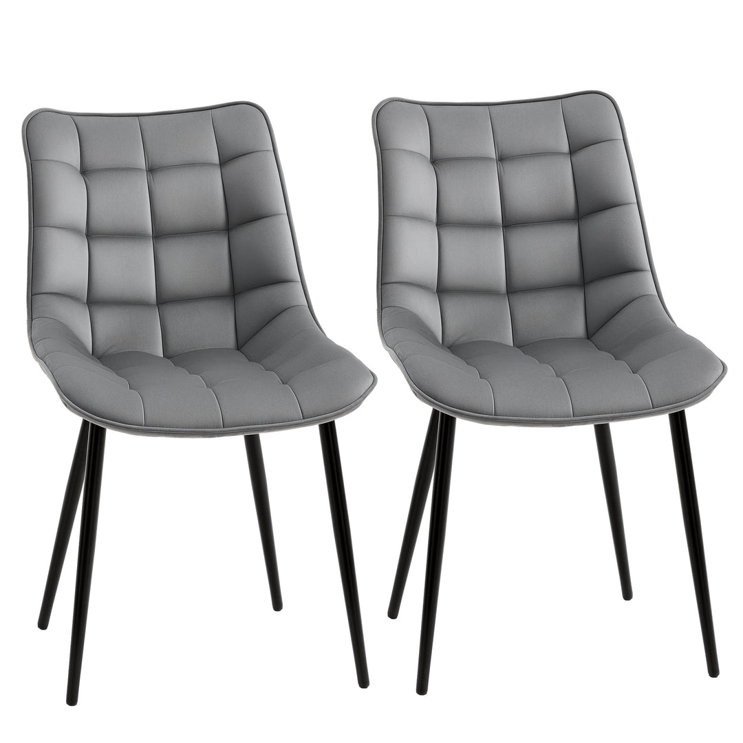 HOMCOM Upholstered Dining Chair Lounge Chair Soft Set of 2 Velvet-Touch Kitchen Reception Living Room Chair with Metal Legs, Grey