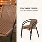 Outsunny 3 Pieces Outdoor Wicker Furniture Set with 2 Stackable Chairs, Tempered Glass Coffee Table for Garden, Backyard, Black