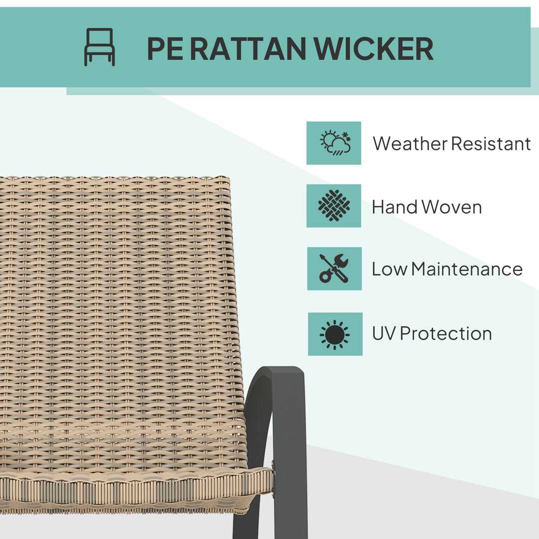 Outsunny 2 Pieces Wicker Patio Rocking Chair Set, Rattan Outdoor Rocking Chair Set with High Back, Armrests for Garden, Khaki