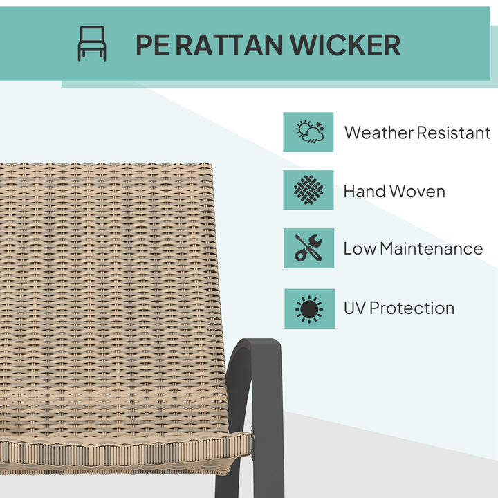 Outsunny 2 Pieces Wicker Patio Rocking Chair Set, Rattan Outdoor Rocking Chair Set with High Back, Armrests for Garden, Khaki