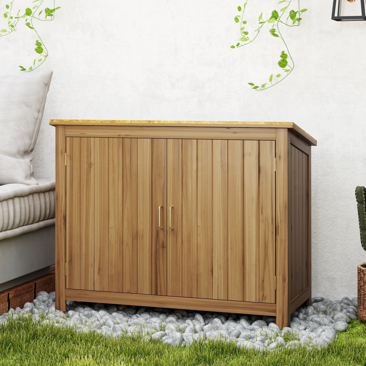Outsunny Wooden Garden Shed, Compact Outdoor Storage Cabinet with 2 Shelves and 2 Doors for Patio, Deck, Lawn, 43" x 20" x 34"