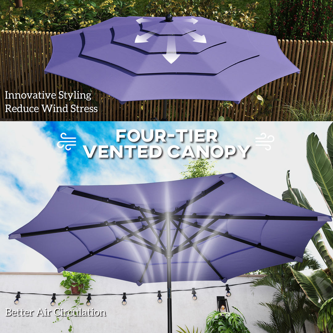 Outsunny 10.7FT Patio Umbrella with 8 Ribs, Crank, Push Button Tilt, Air Vents, for Backyard, Deck and Lawn, Purple