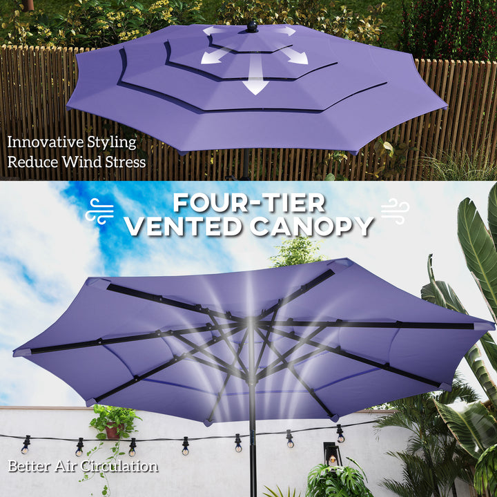Outsunny 10.7FT Patio Umbrella with 8 Ribs, Crank, Push Button Tilt, Air Vents, for Backyard, Deck and Lawn, Purple