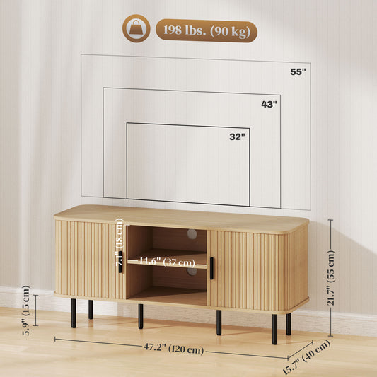 HOMCOM TV Stand Cabinet for TVs up to 55 Inches, TV Unit with Storage Shelves and Cabinets for Living Room, Oak Tone