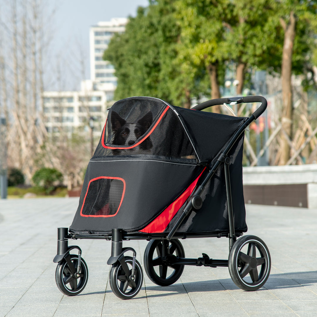 PawHut Foldable Pet Stroller with Universal Front Wheels, Shock Absorber, Dog Cat Carriage for Large & Medium Dogs, Dark Grey