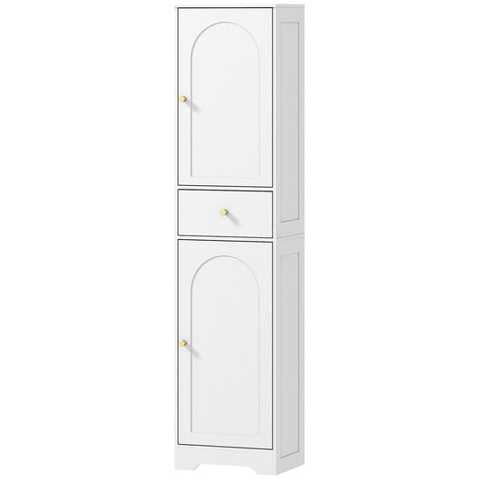 HOMCOM 67" Tall Bathroom Cabinet, Slim Bathroom Storage Cabinet with 2 Doors, Drawer and Adjustable Shelf, White Wood Grain