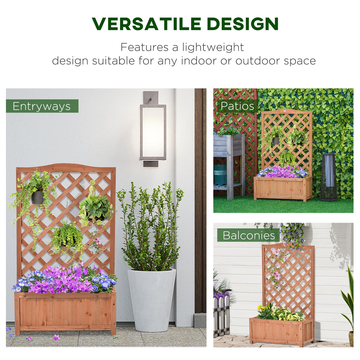 Outsunny Wood Planter with Trellis for Vine Climbing, Raised Garden Bed to Grow Vegetables for Backyard, 28" x 11" x 46", Brown