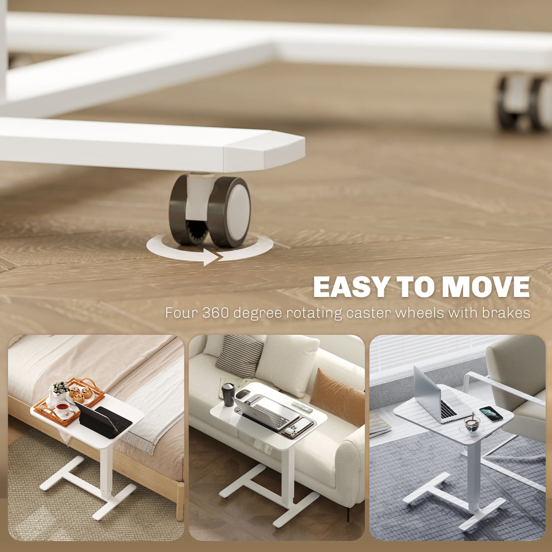 HOMCOM Pneumatic Standing Desk Adjustable Height, Mobile Stand Up Desk with Wheels, 43 Inch Portable Rolling Table, White