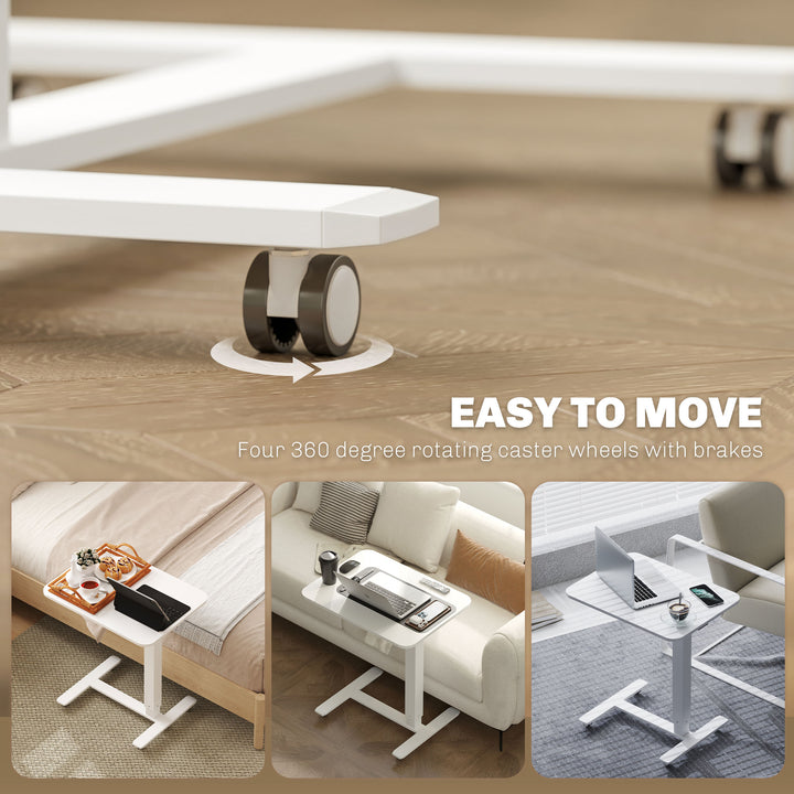 HOMCOM Pneumatic Standing Desk Adjustable Height, Mobile Stand Up Desk with Wheels, 43 Inch Portable Rolling Table, White