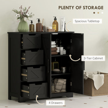 HOMCOM Bathroom Floor Cabinet, Farmhouse Bathroom Storage Cabinet with Adjustable Shelf, Black