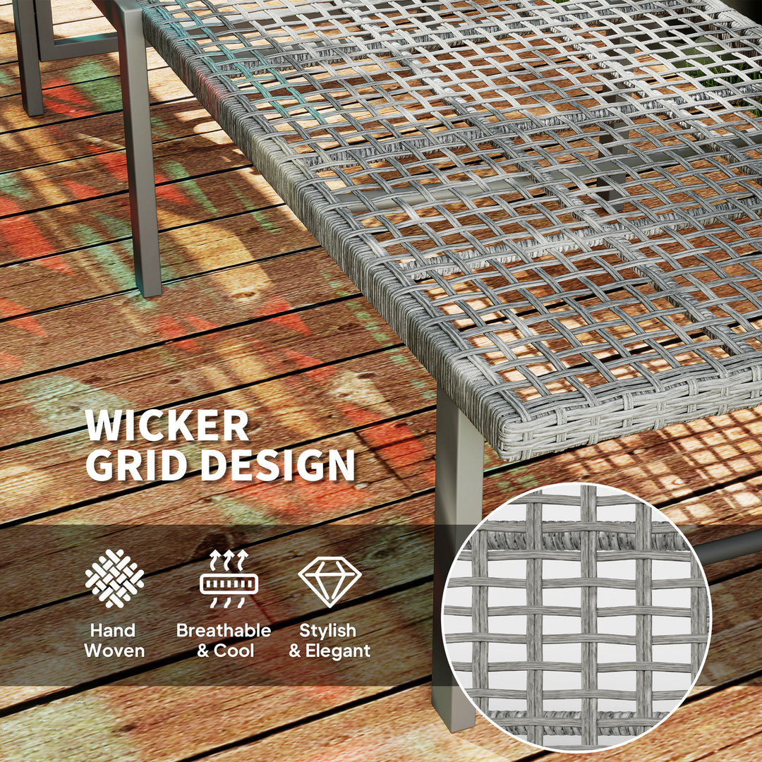 Outsunny Set of 2 Wicker Chaise Lounge Chair Outdoor Patio Lounger with 5 Adjustable Back, Wheels, Cushion and Armrests, Blue