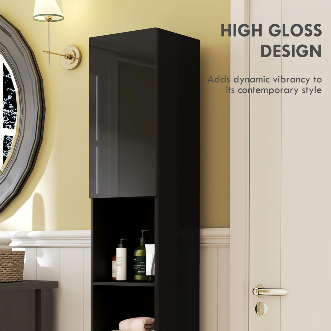 kleankin Tall Bathroom Cabinet, High Gloss Storage Cabinet with Doors and Adjustable Shelves, 11.8" x 11.8" x 71.5", White