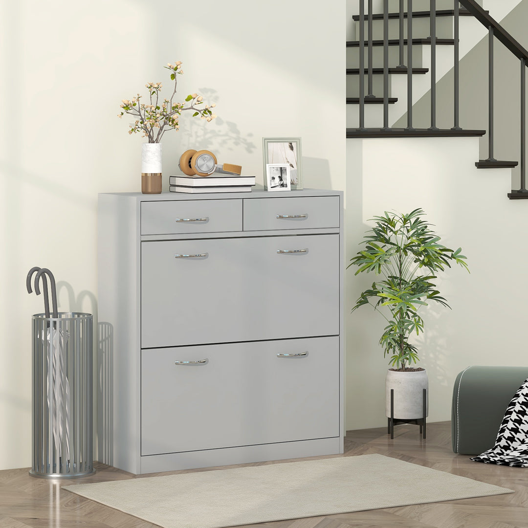 HOMCOM Narrow Shoe Storage with 2 Flip Drawers and Adjustable Shelves Shoe Cabinet Organizer for 12 Pairs of Shoes, White