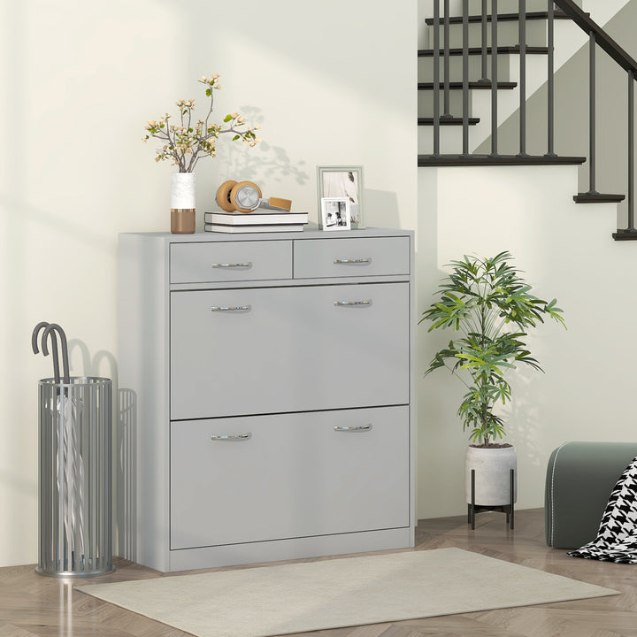 HOMCOM Narrow Shoe Storage with 2 Flip Drawers and Adjustable Shelves Shoe Cabinet Organizer for 12 Pairs of Shoes, White