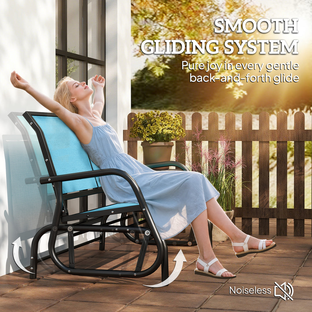 Outsunny Patio Double Glider Bench Swing Chair Rocker Heavy-Duty Loveseat Outdoor Garden Rocking Bench Steel Frame Sling Fabric Seat Black