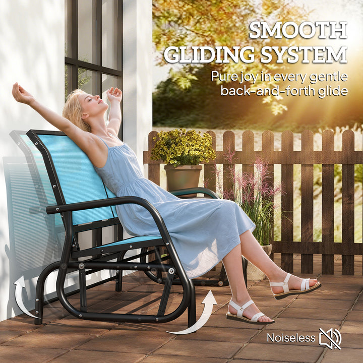 Outsunny Patio Double Glider Bench Swing Chair Rocker Heavy-Duty Loveseat Outdoor Garden Rocking Bench Steel Frame Sling Fabric Seat Black