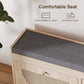 HOMCOM Shoe Bench with Flip Doors, Seat Cushion, Adjustable Shelves for 8 Pairs, Boho Entryway Bench for Bedroom, Natural Wood