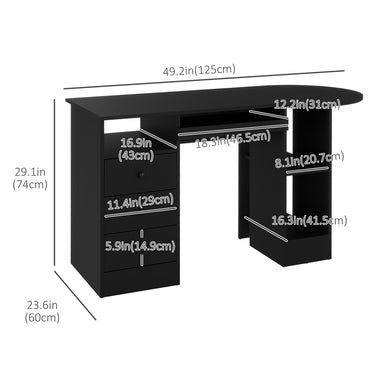 HOMCOM Computer Desk with Storage, Home Office Laptop Table with Shelves and Drawers, Modern Workstation Desk with Keyboard Tray for Study, Living Room, Black