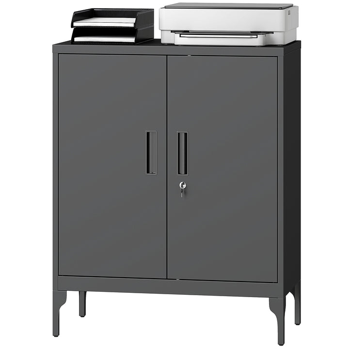 HOMCOM Office Storage Cabinet with Lock, Filing Cabinet with Adjustable Shelves and Doors for Home Office, Garage, White