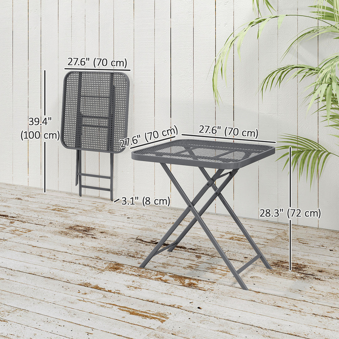 Outsunny 27.5" Square Outdoor Patio Table, Outdoor Folding Table with Grid Rattan-Like Top for Camping, Picnic, Black