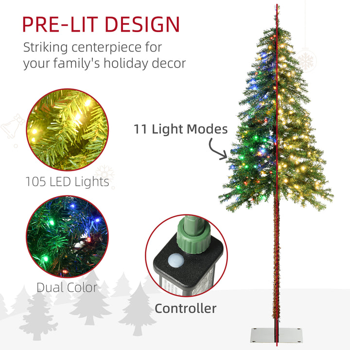HOMCOM 6' Artificial Christmas Tree with Warm White or Colourful LED Lights, Pencil Shape, Steel Base