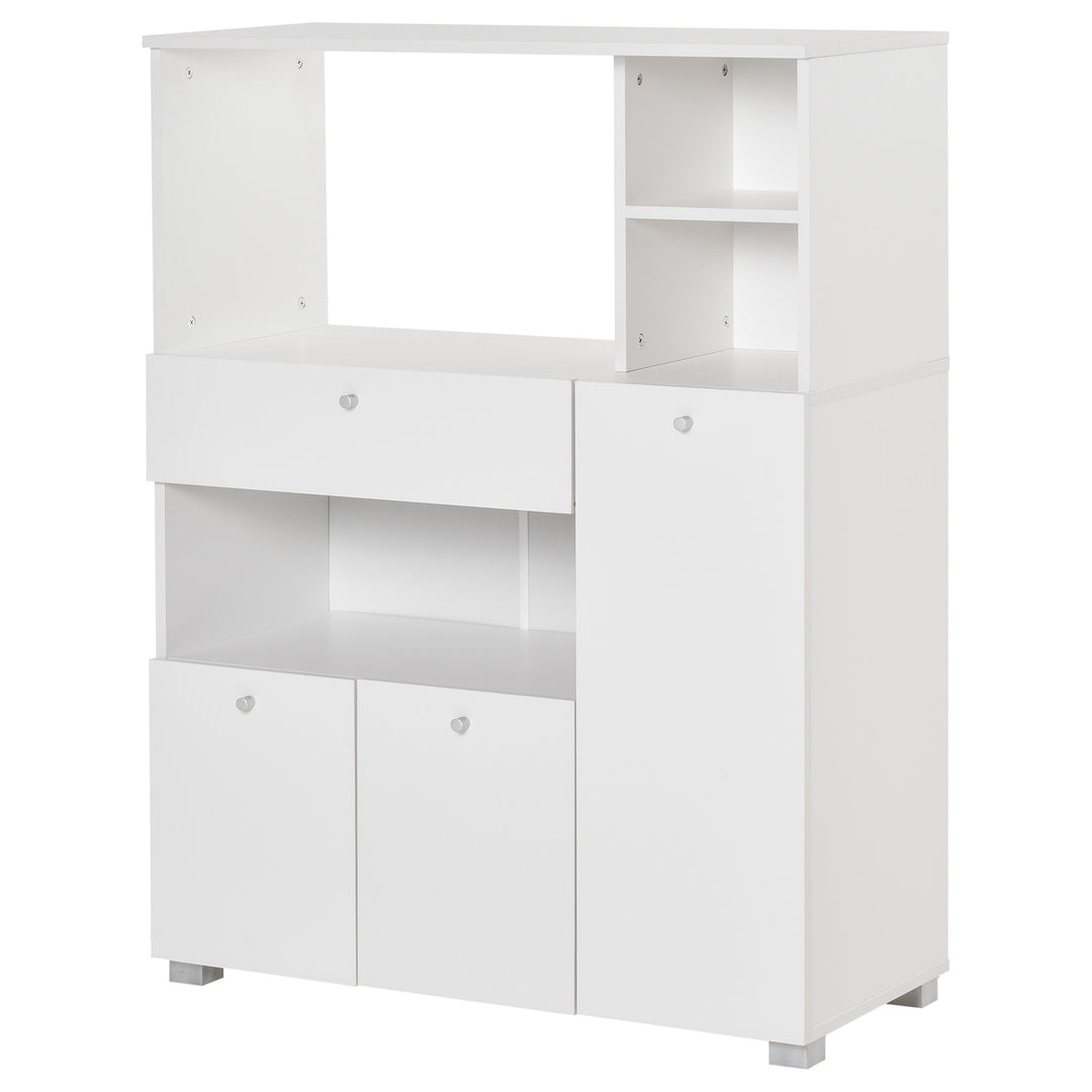 HOMCOM Compact Kitchen Pantry Cabinet Server Hutch Storage Buffet with Microwave Oven Stand Drawer and Shelves, White
