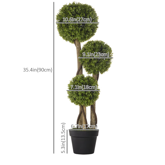 HOMCOM Set of 2 3FT Artificial Tree Bamboo Tree Fake Plants in Pot for Home Office Living Room Decor, Green
